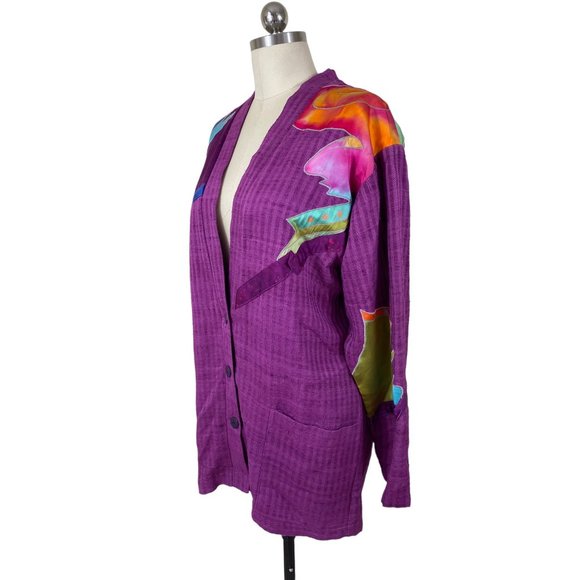 Jamie Womens Y2K Boutique Blazer Jacket Small Purple Silk Abstract Art Hippie Bo - Picture 2 of 8